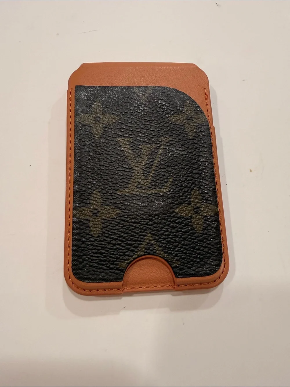 Upcycled Luxury Monogram Magnetic Phone Card Holder Wallet Case in Brown